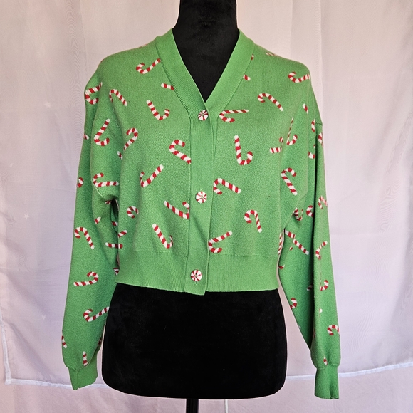 Grayson Threads Sweaters - Green Candy Cane Sweater